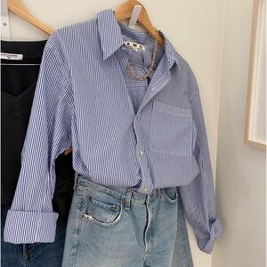 AMO, Ruth oversized shirt, blue multstripe, M, BNWT